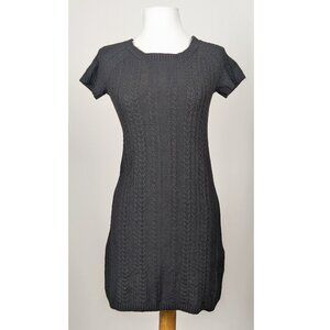Black Wool Blend Cable Knit Mini Sweater Dress Banana Republic small petite